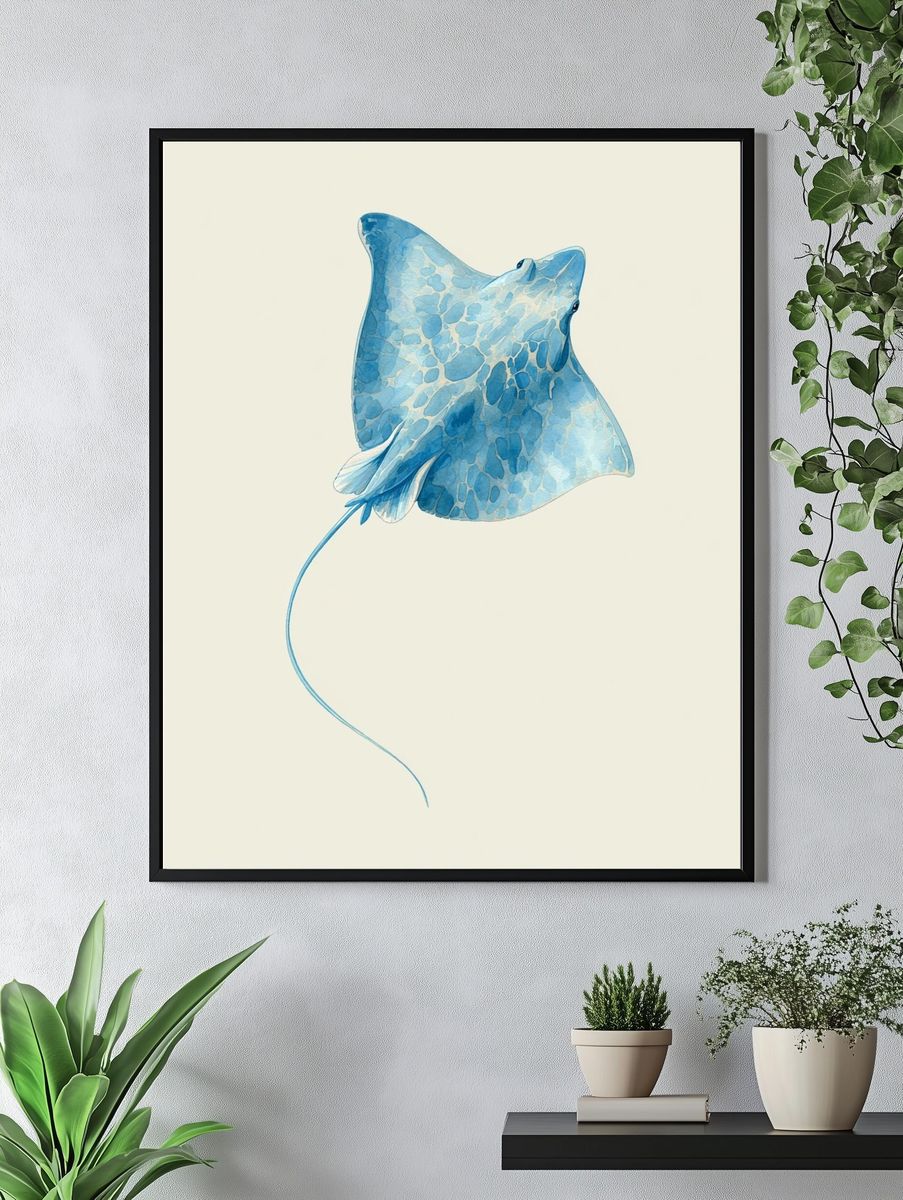 Blue Stingray Watercolor Print. — room view 4