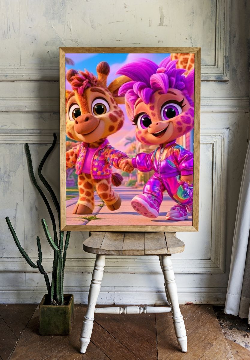 Cute Giraffe Friends Illustration Poster. room preview