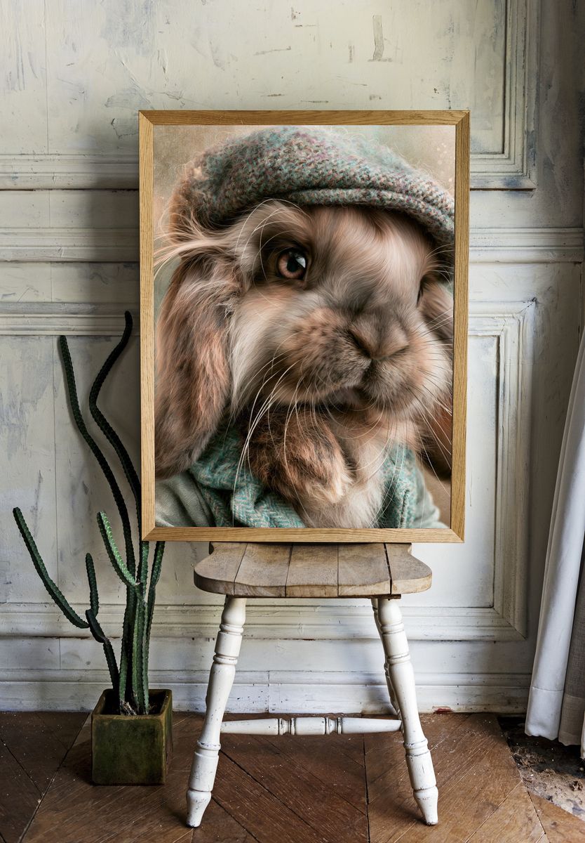 Cozy Bunny Portrait Poster. room preview