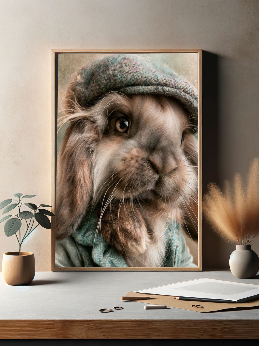 Cozy Bunny Portrait Poster. — room view 2