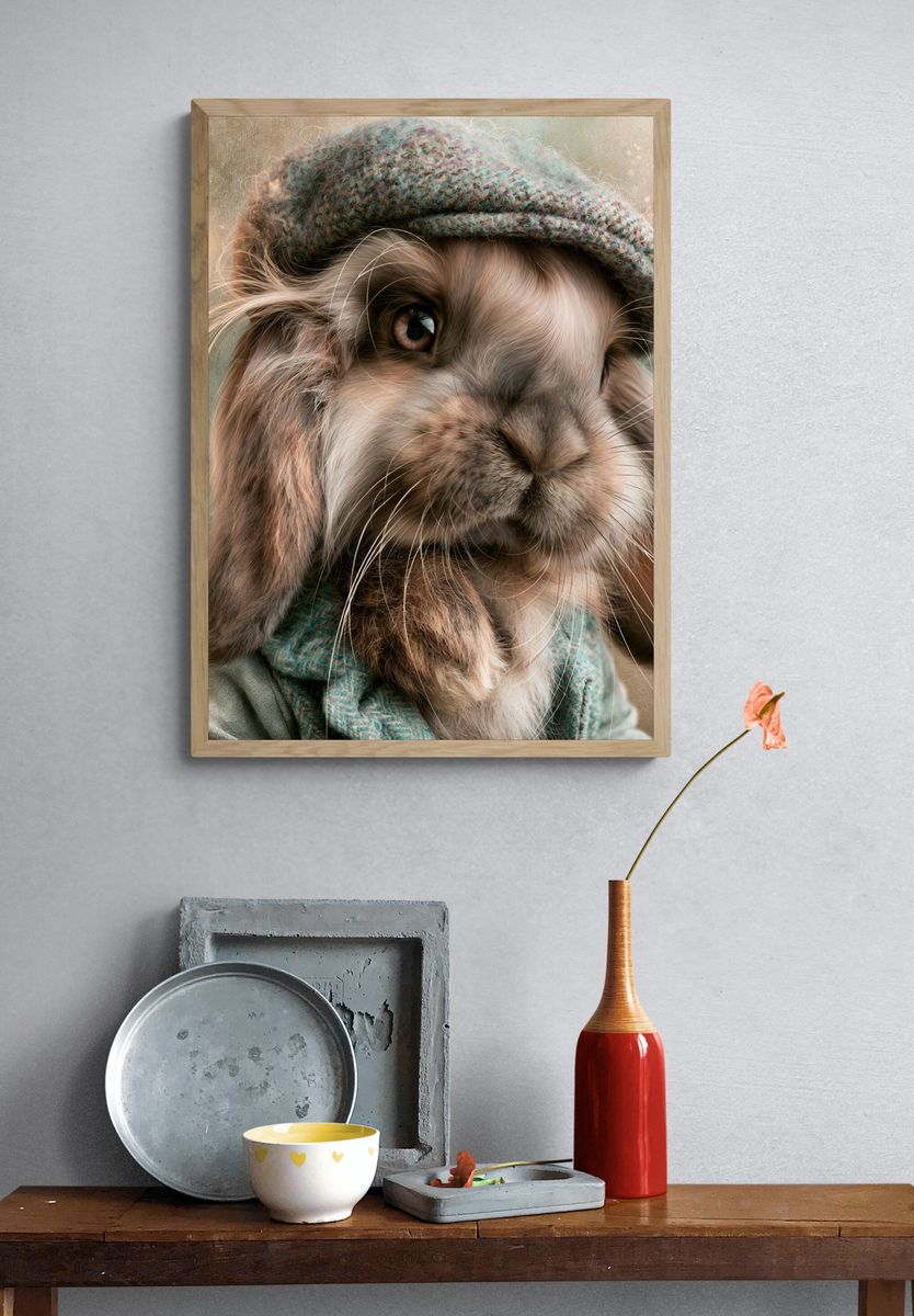 Cozy Bunny Portrait Poster. — room view 3