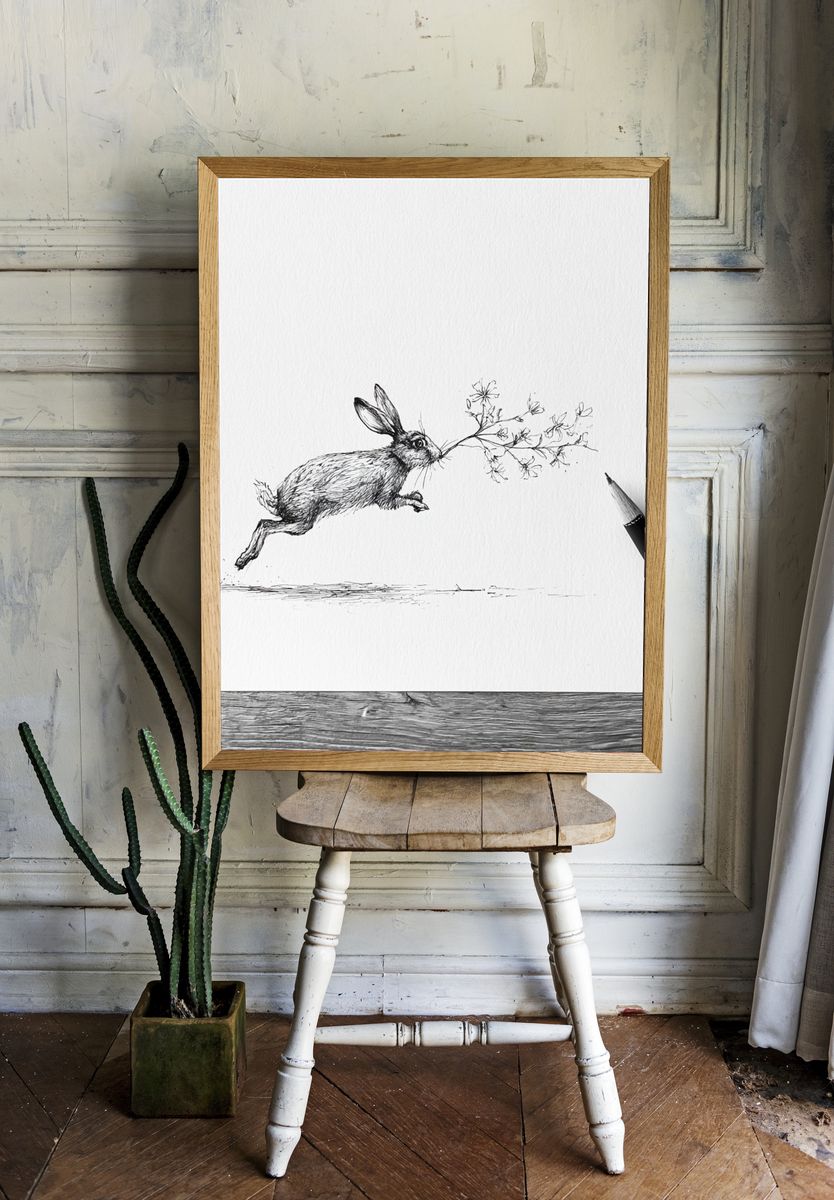 Leaping Hare Line Art Poster. room preview