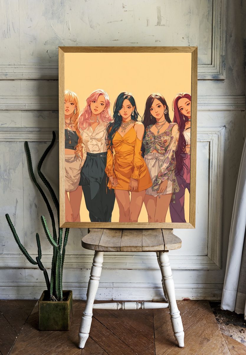 K-Pop Girl Group Illustration Poster. — room view 1