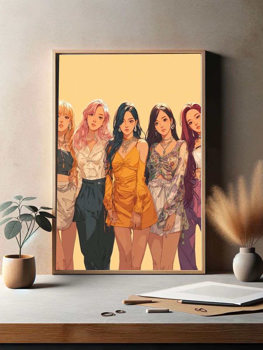 K-Pop Girl Group Illustration Poster. — room view 2