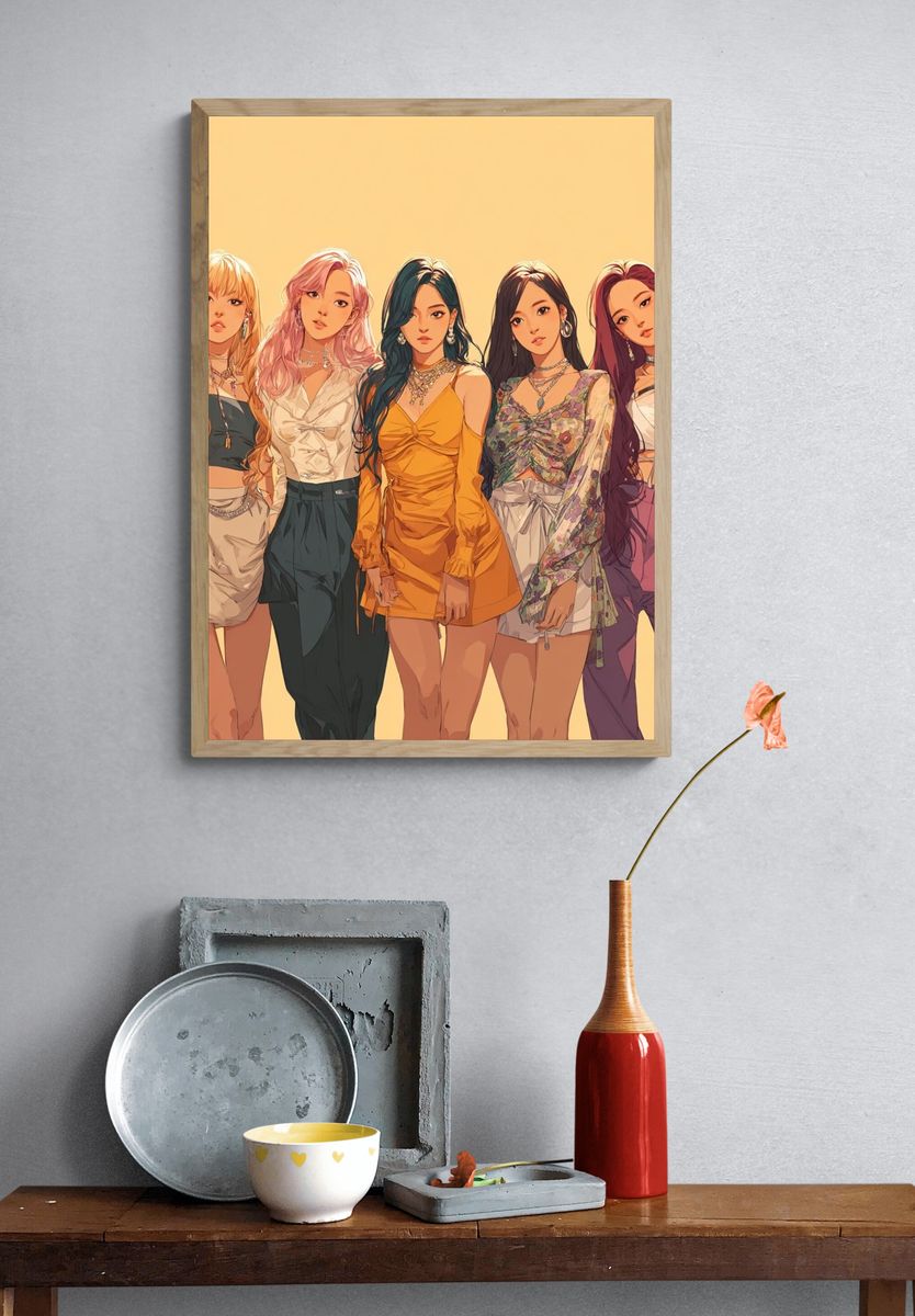 K-Pop Girl Group Illustration Poster. — room view 3