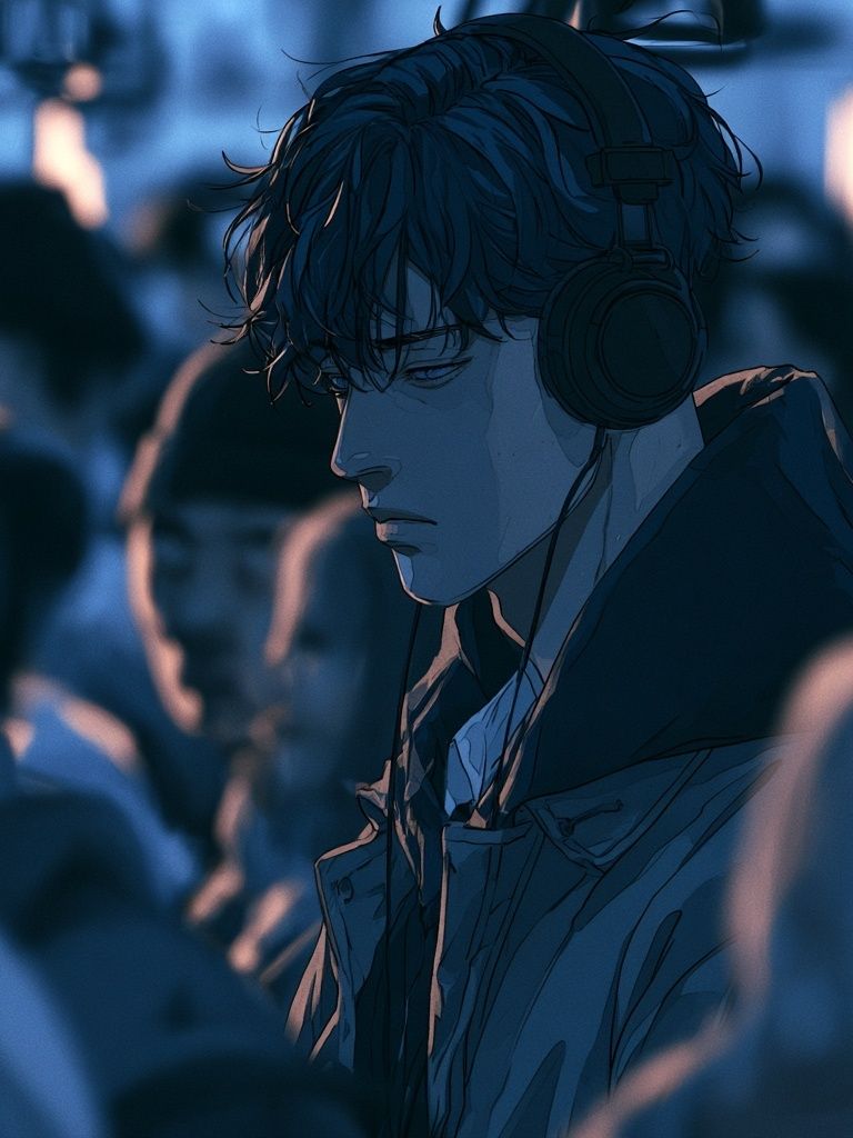 Headphones in the Crowd Anime Poster. poster — anime art