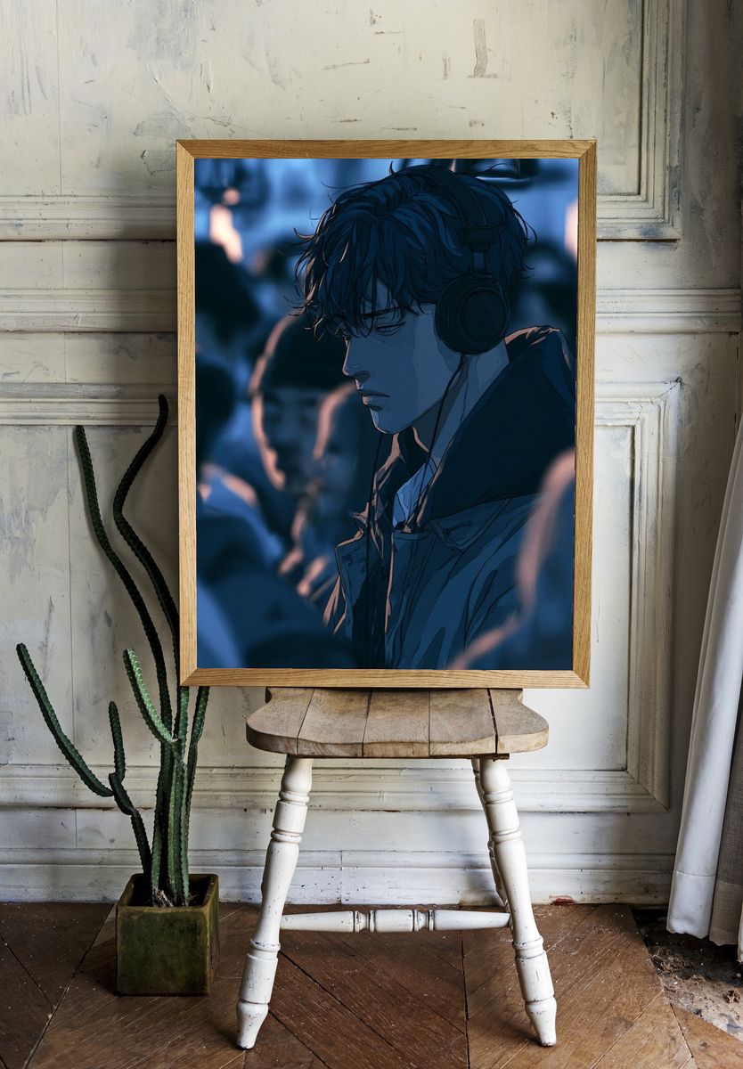 Headphones in the Crowd Anime Poster. — room view 1