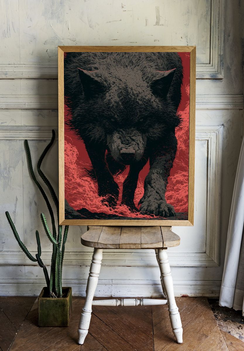 Fierce Wolf Illustration Poster. room preview