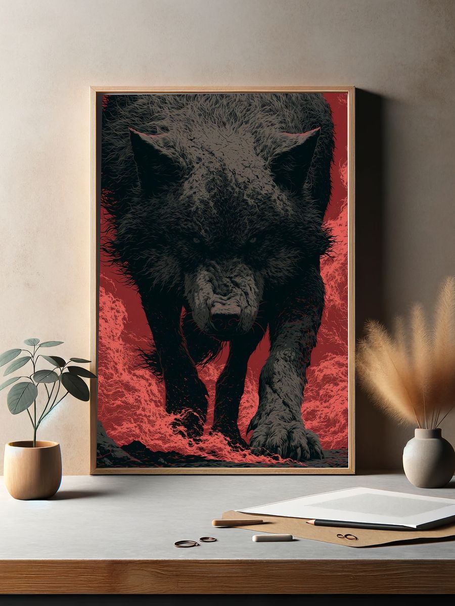 Fierce Wolf Illustration Poster. — room view 2