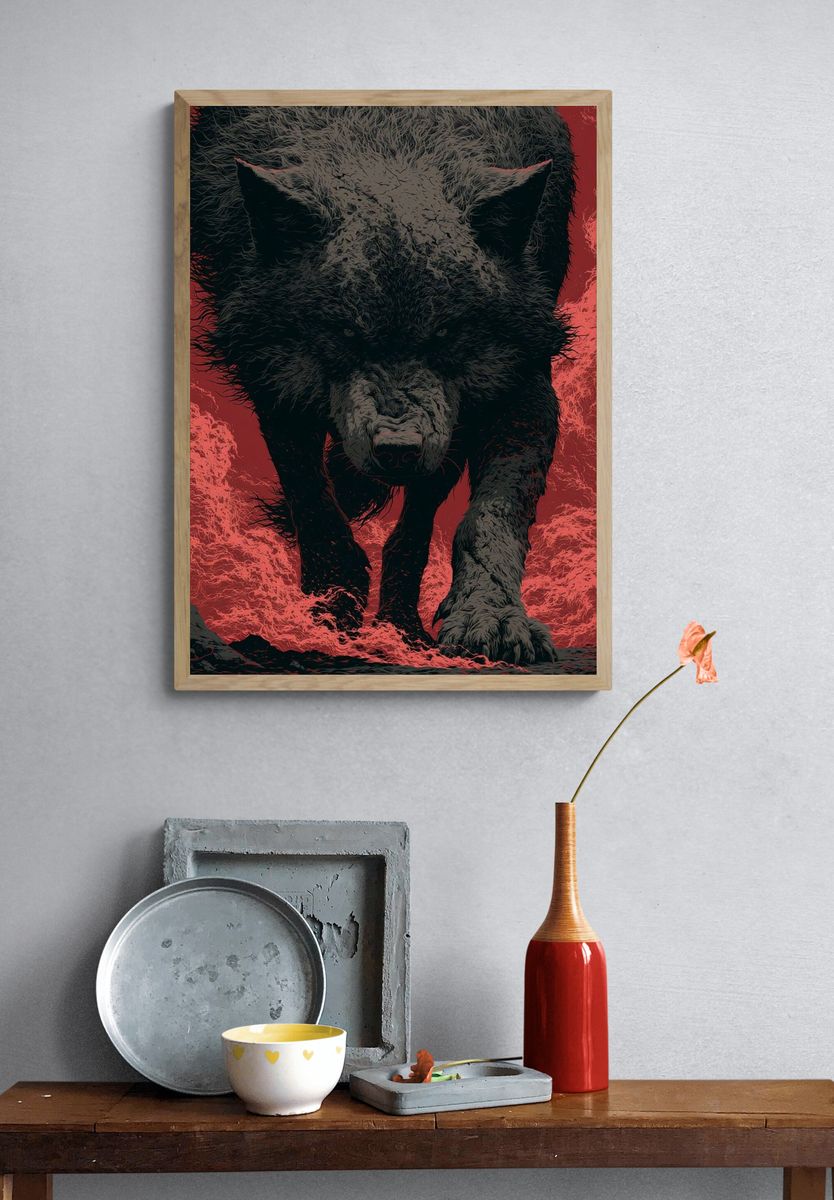 Fierce Wolf Illustration Poster. — room view 3