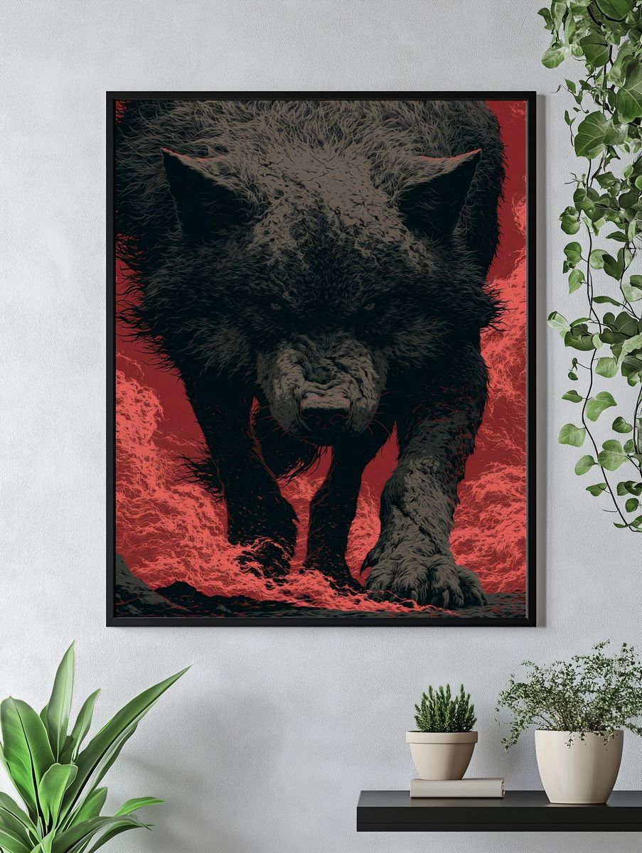 Fierce Wolf Illustration Poster. — room view 4