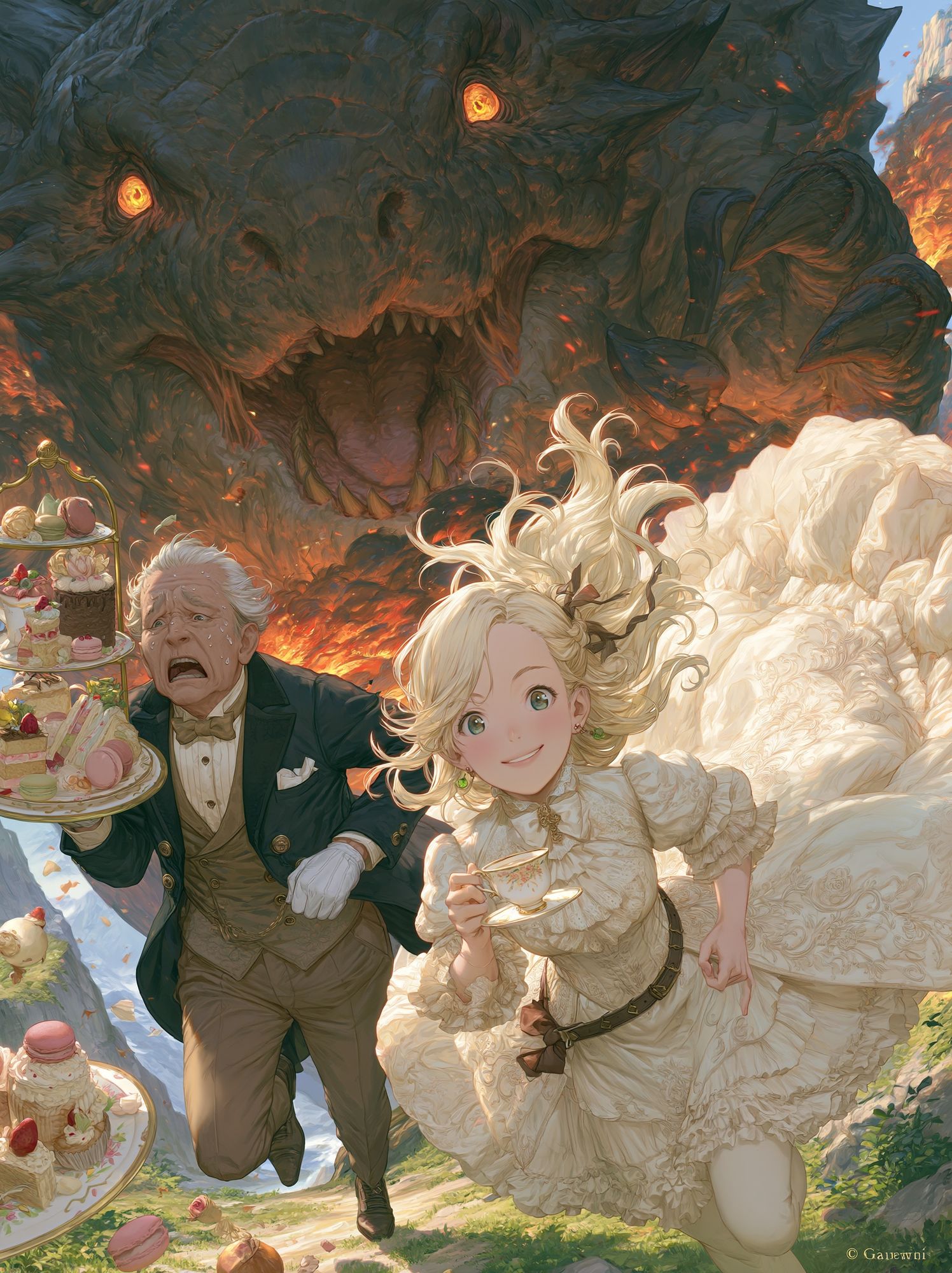 Fantasy Tea Party Dragon Poster. poster — anime art