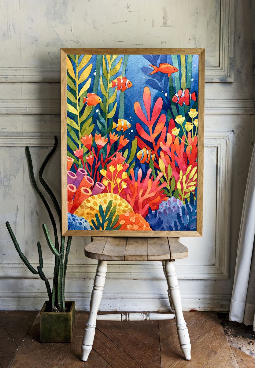 Colorful Coral Reef Illustration Poster. room preview