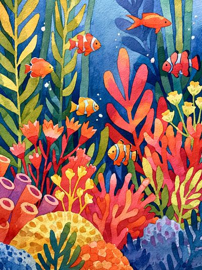 Colorful Coral Reef Illustration Poster.