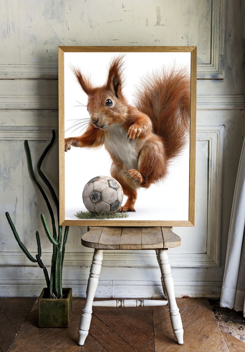 Soccer Squirrel Illustration Poster. — room view 1