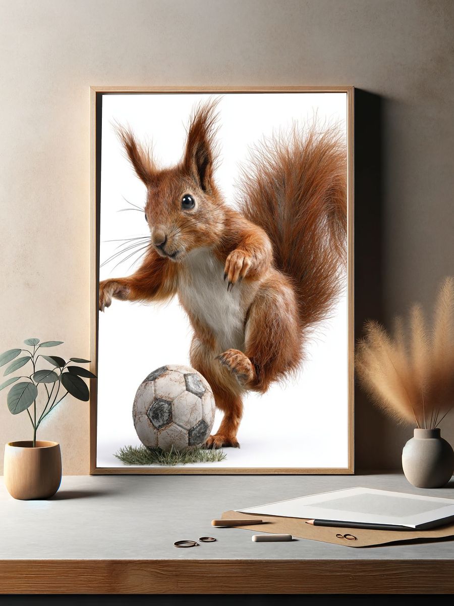 Soccer Squirrel Illustration Poster. — room view 2