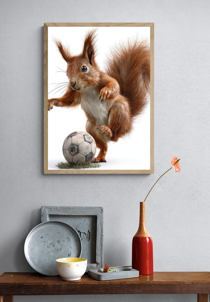 Soccer Squirrel Illustration Poster. — room view 3