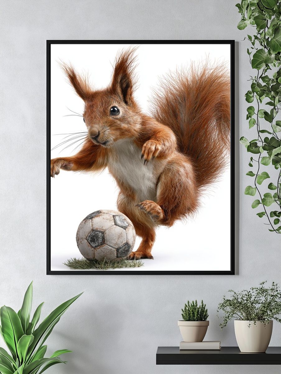 Soccer Squirrel Illustration Poster. — room view 4