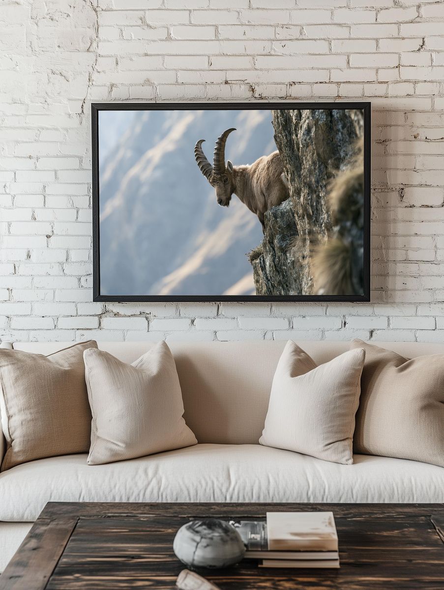 Alpine Ibex Cliffside Photography Poster. room preview