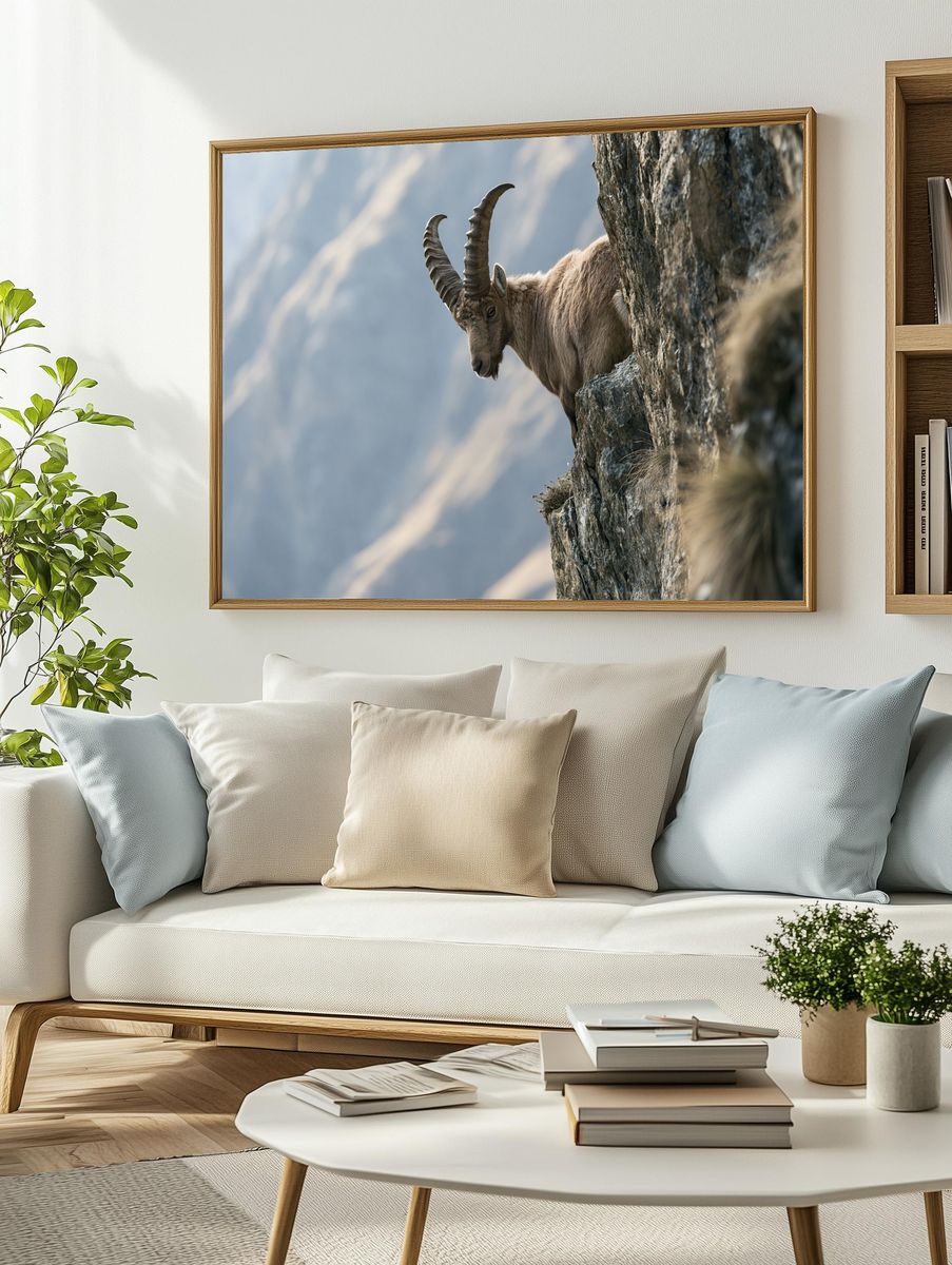 Alpine Ibex Cliffside Photography Poster. — room view 2