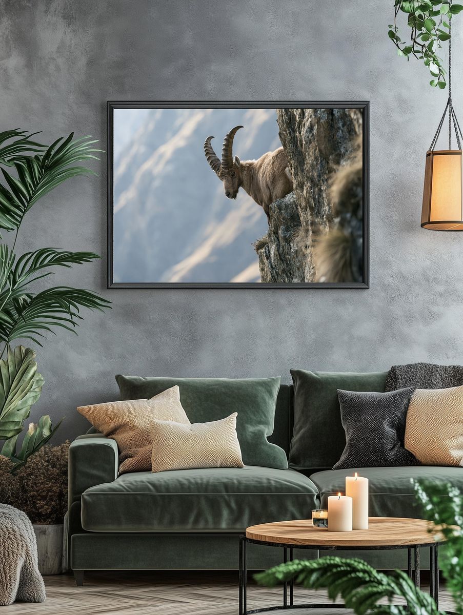 Alpine Ibex Cliffside Photography Poster. — room view 4