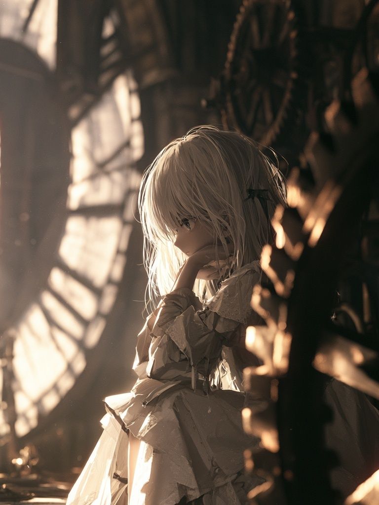 Anime Girl in Sunlit Cathedral Poster. poster detail