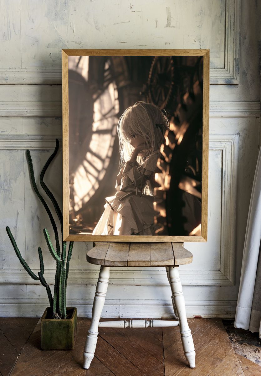 Anime Girl in Sunlit Cathedral Poster. room preview