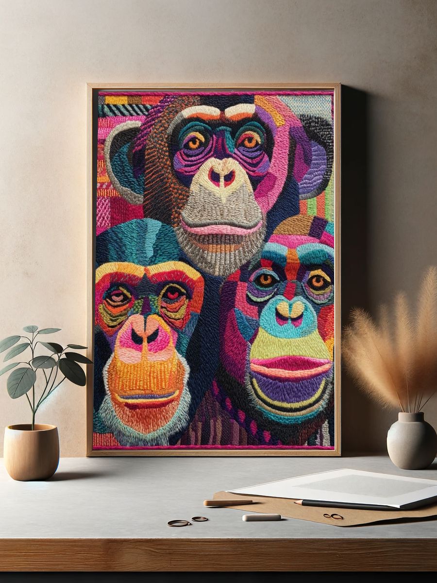 Colorful Chimpanzee Portrait Poster. — room view 2