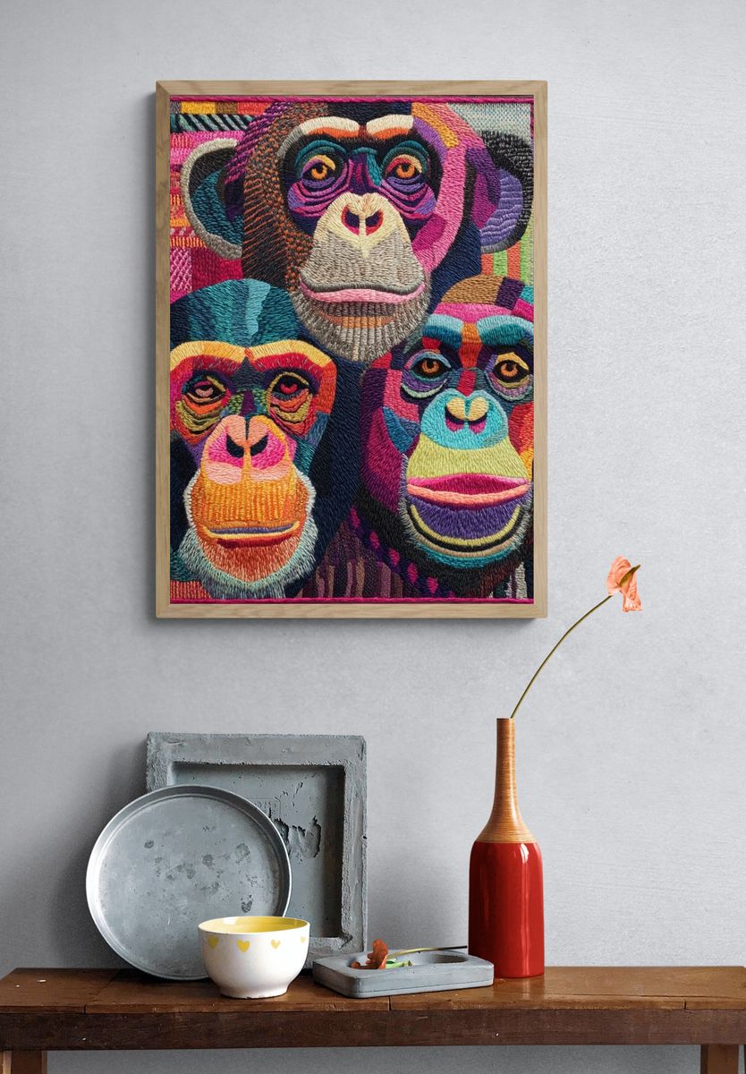 Colorful Chimpanzee Portrait Poster. — room view 3