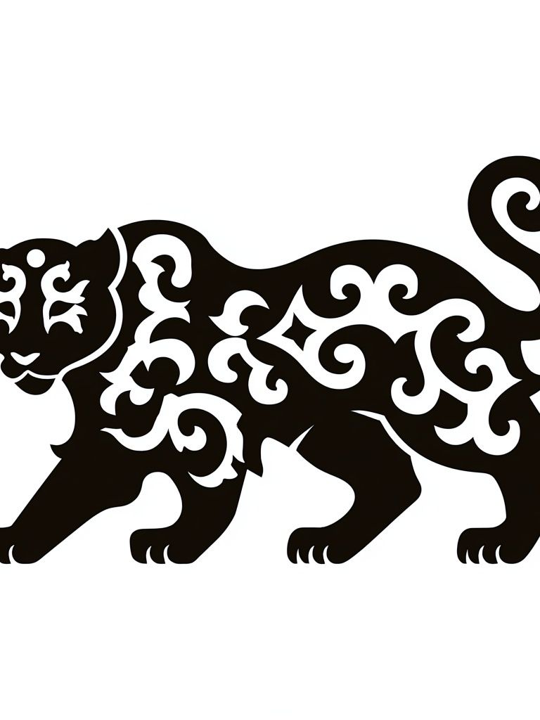 Ornamental Panther Black-White Print. poster detail