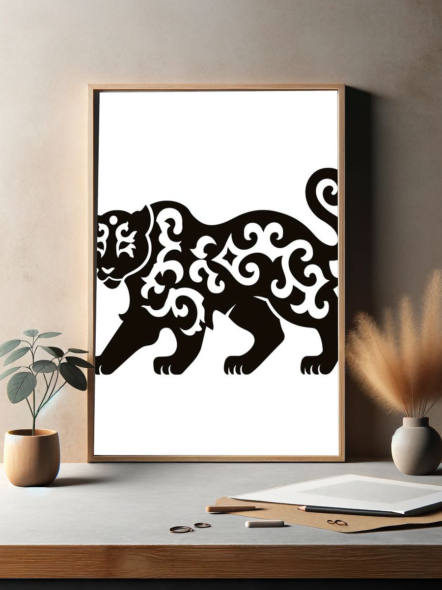 Ornamental Panther Black-White Print. — room view 2