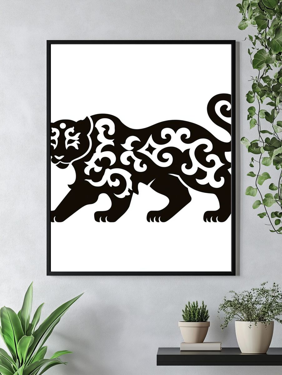 Ornamental Panther Black-White Print. — room view 4