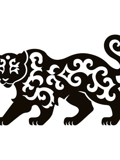 Ornamental Panther Black-White Print.