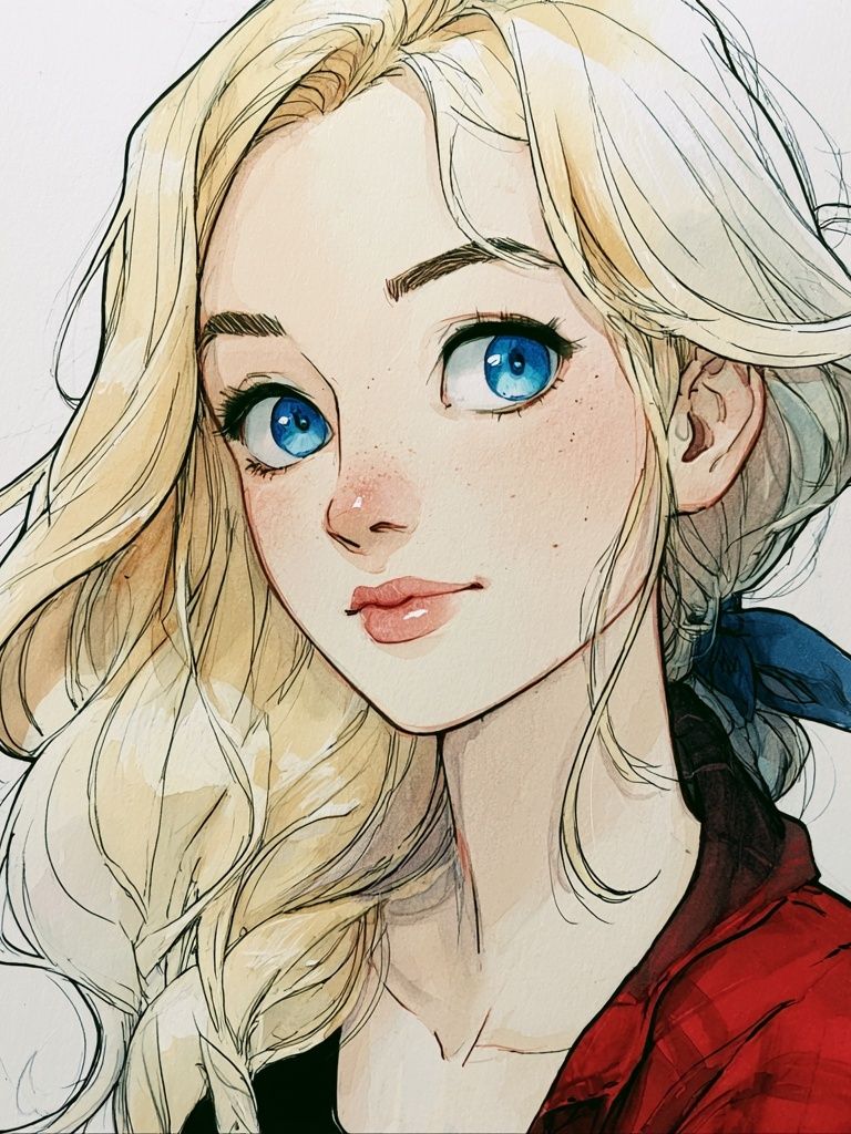 Blonde Anime Girl Portrait Print. poster — anime art