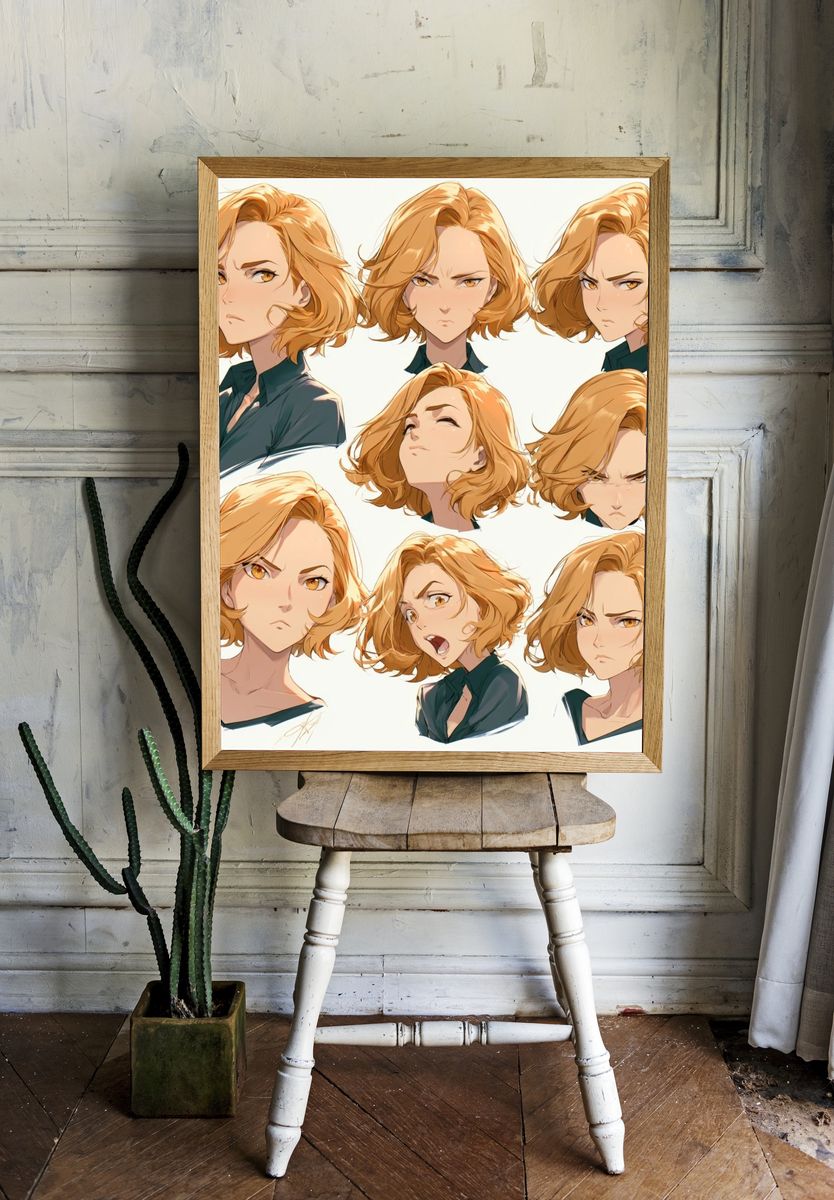 Anime Character Expressions Illustration Poster. — room view 1