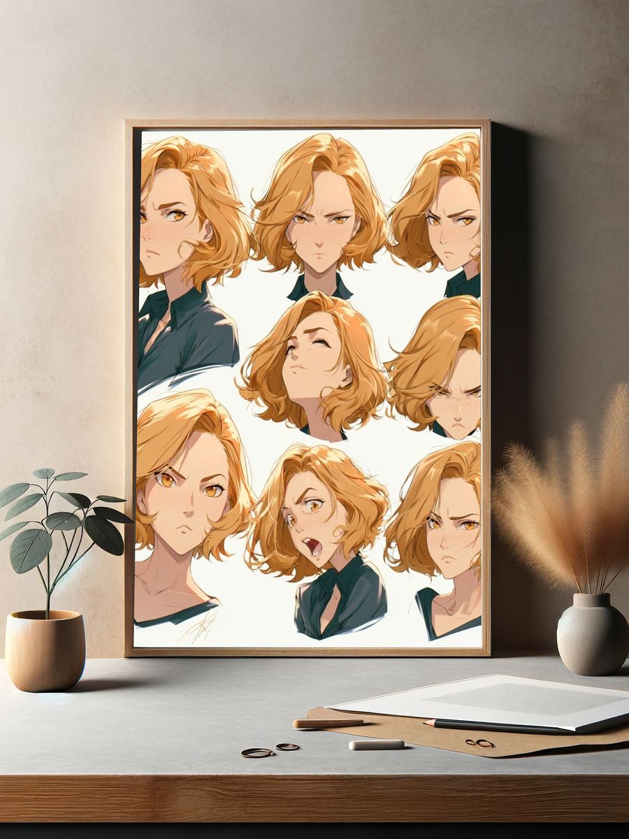 Anime Character Expressions Illustration Poster. — room view 2