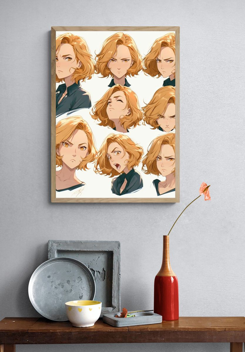 Anime Character Expressions Illustration Poster. — room view 3