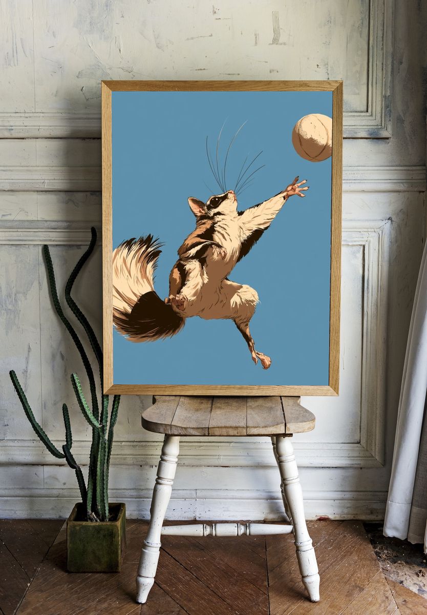 Flying Squirrel Illustration Poster. room preview