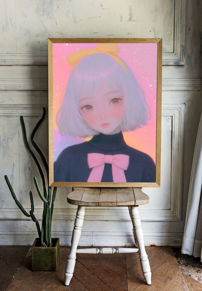 Pastel Anime Girl Portrait Poster. room preview