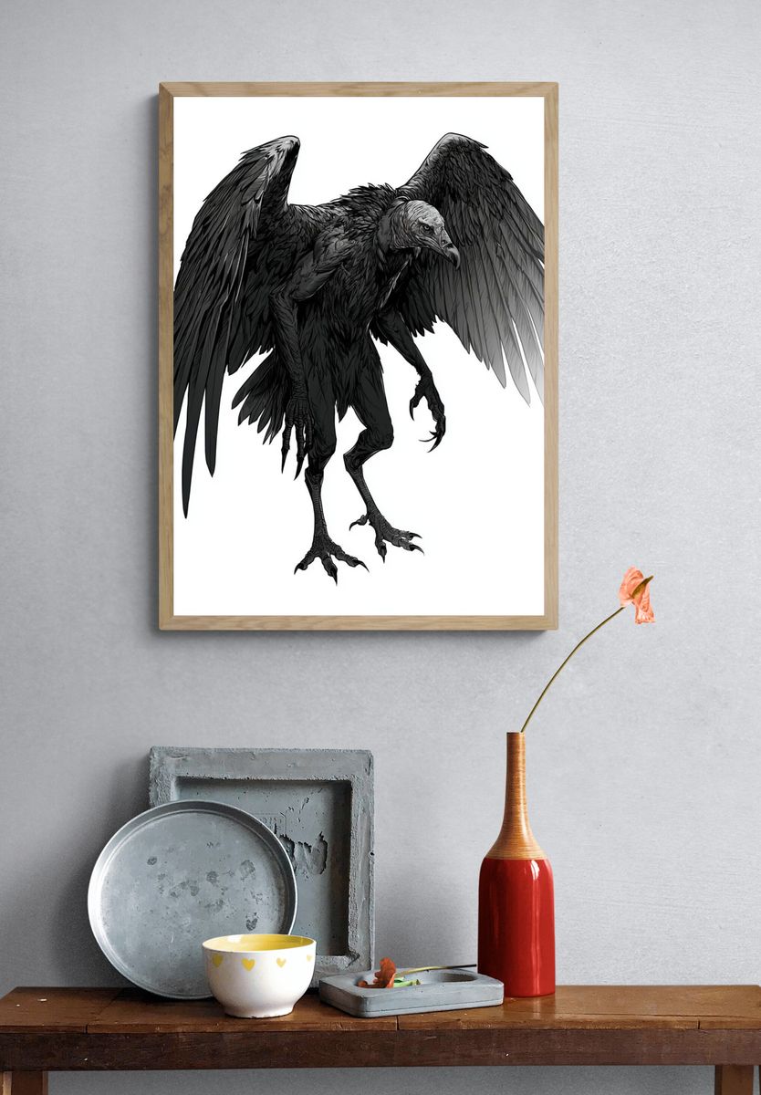 Black Vulture Illustration Poster. — room view 3