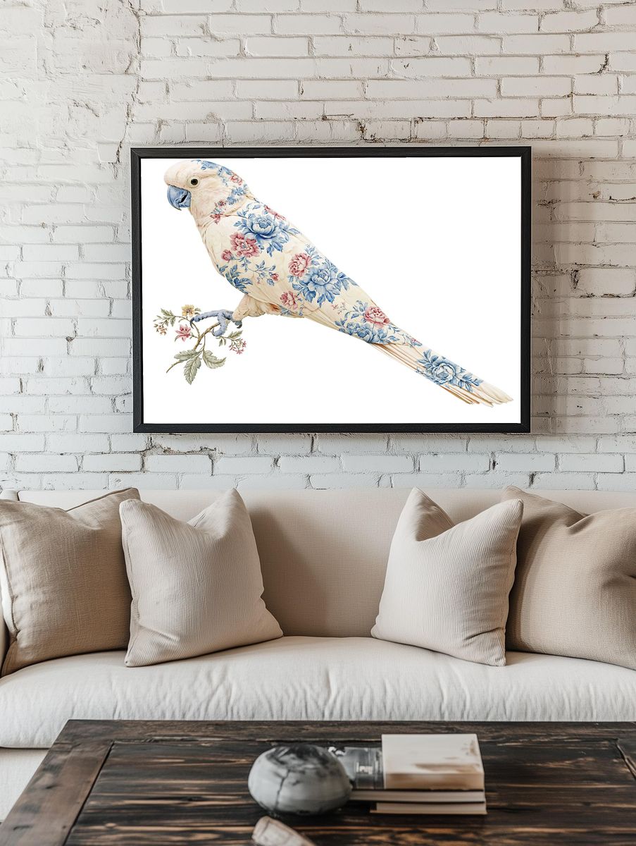 Floral Cockatoo Illustration Poster. — room view 1