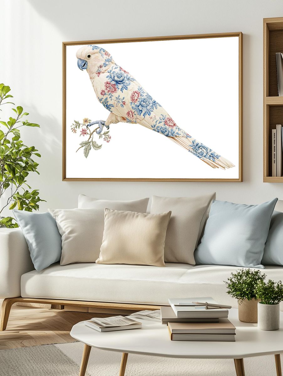 Floral Cockatoo Illustration Poster. — room view 2