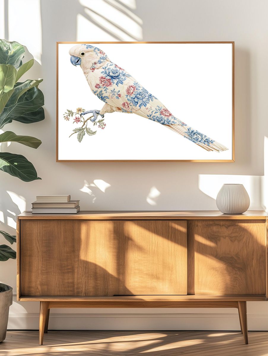 Floral Cockatoo Illustration Poster. — room view 3