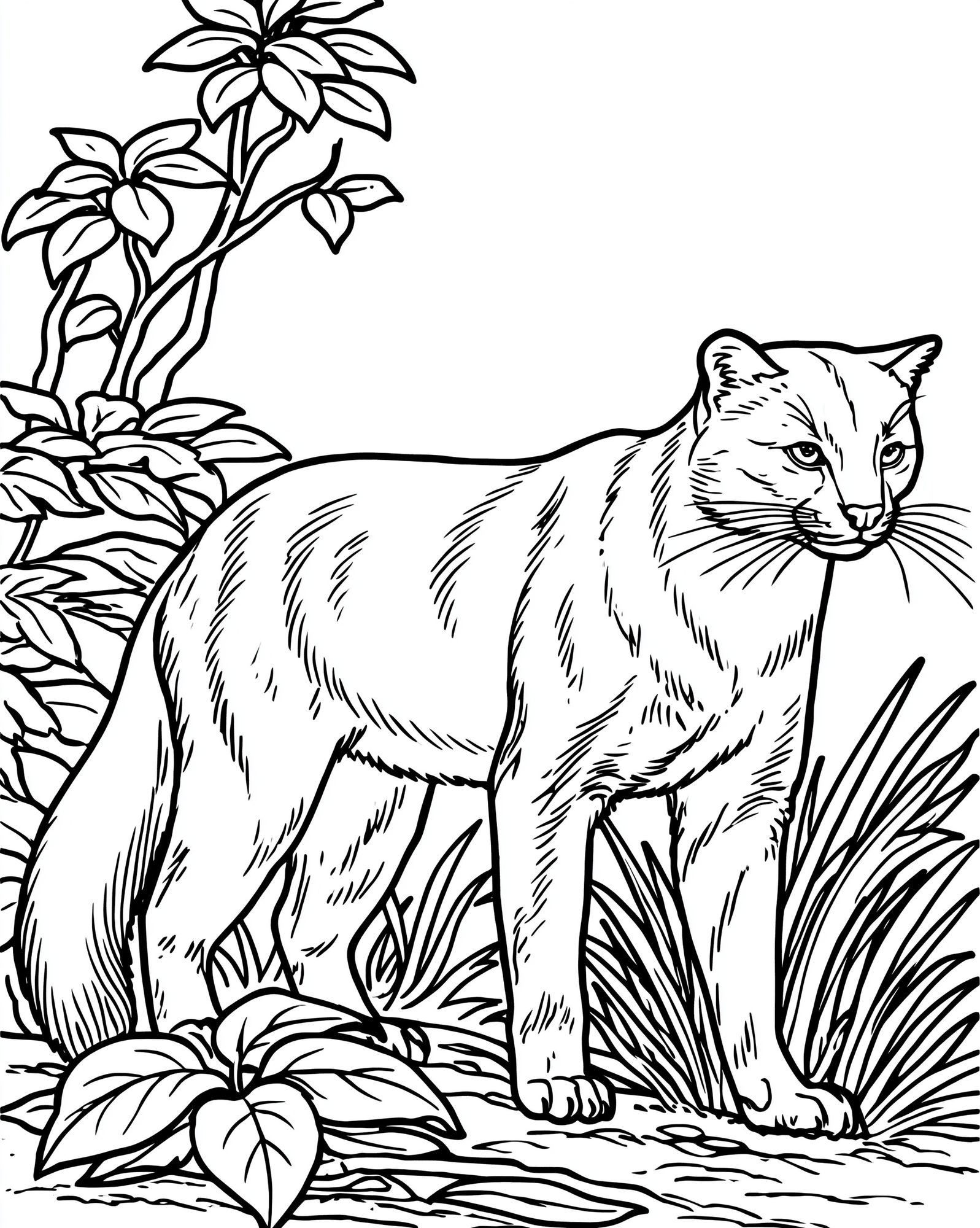 Wild Cat Botanical Line Art Poster. poster detail