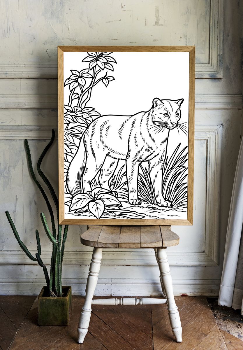 Wild Cat Botanical Line Art Poster. room preview