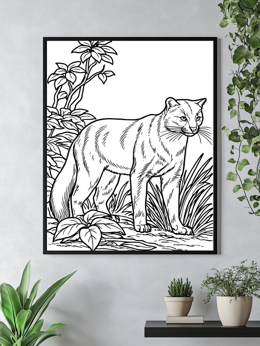 Wild Cat Botanical Line Art Poster. — room view 4