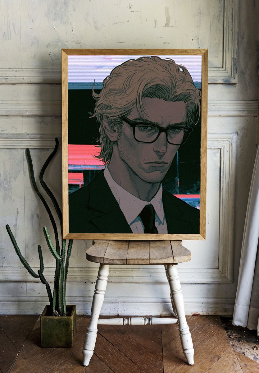 Brooding Anime Portrait Print. room preview