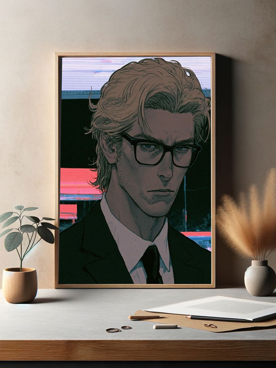 Brooding Anime Portrait Print. — room view 2