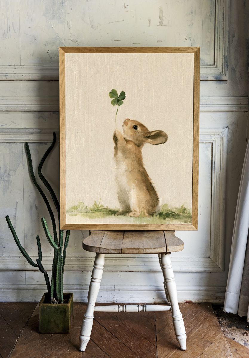 Lucky Rabbit Watercolor Print. room preview