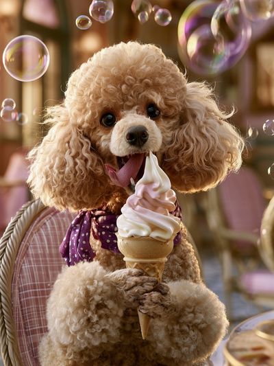 Poodle with Ice Cream Poster. poster
